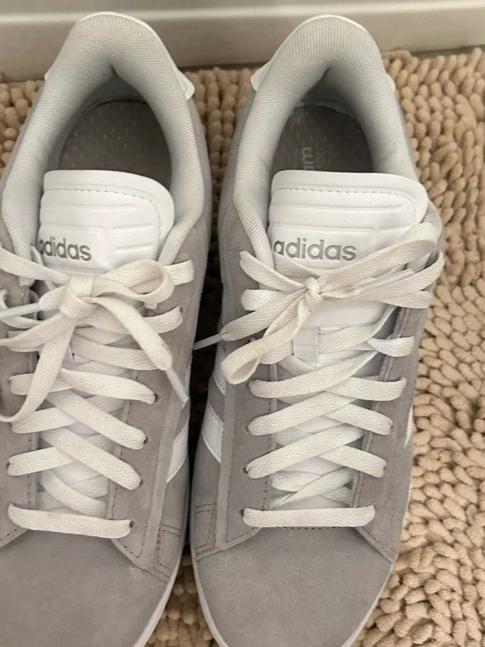 adidas Suede Low-Top Sneakers in Light Gray and White